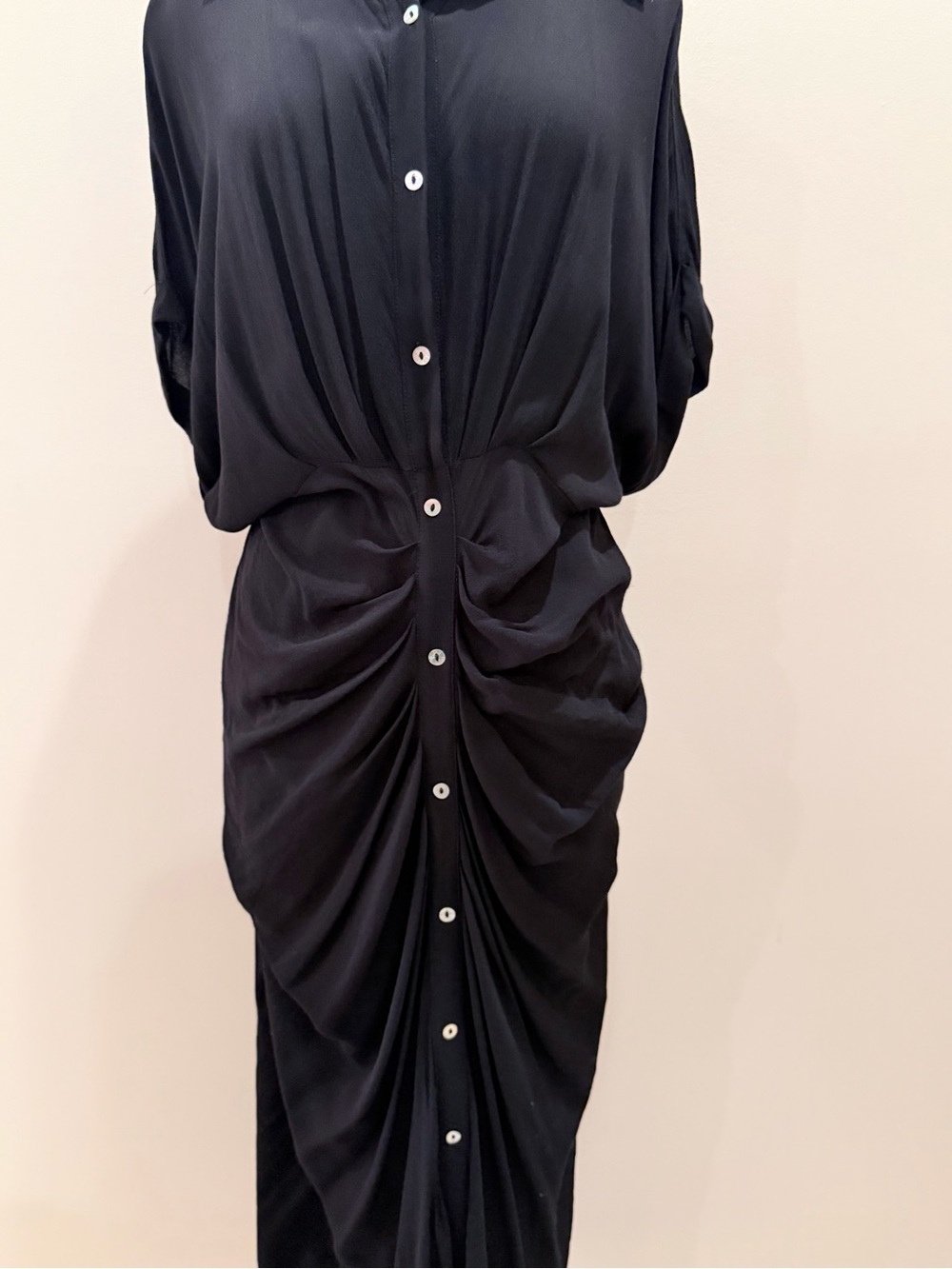 Ava Sky Black Ruched Button-Front Women’s Dress